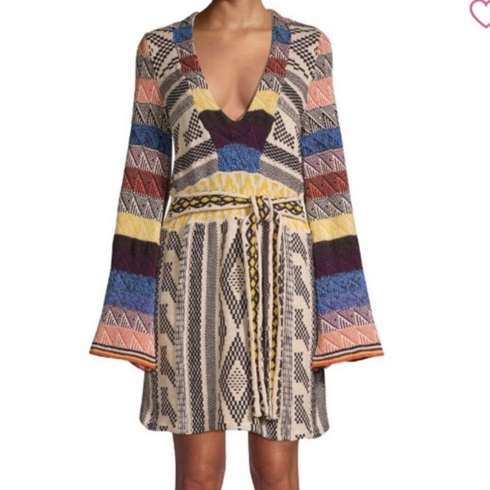 Free People Womens Patchwork knit Sweater Dress, Multicolored, boho knit…